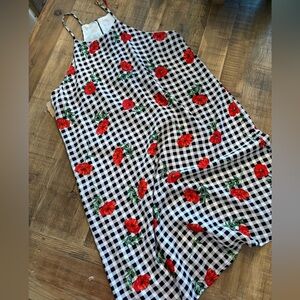 Anthropology Everly Gingham/Poppy Slip Dress Lined/NWT Women’s Sz-M Picnic Print